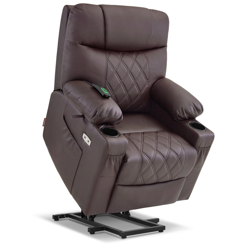 Lift Assist Recliner with Massager, Dark Coffee Faux Leather