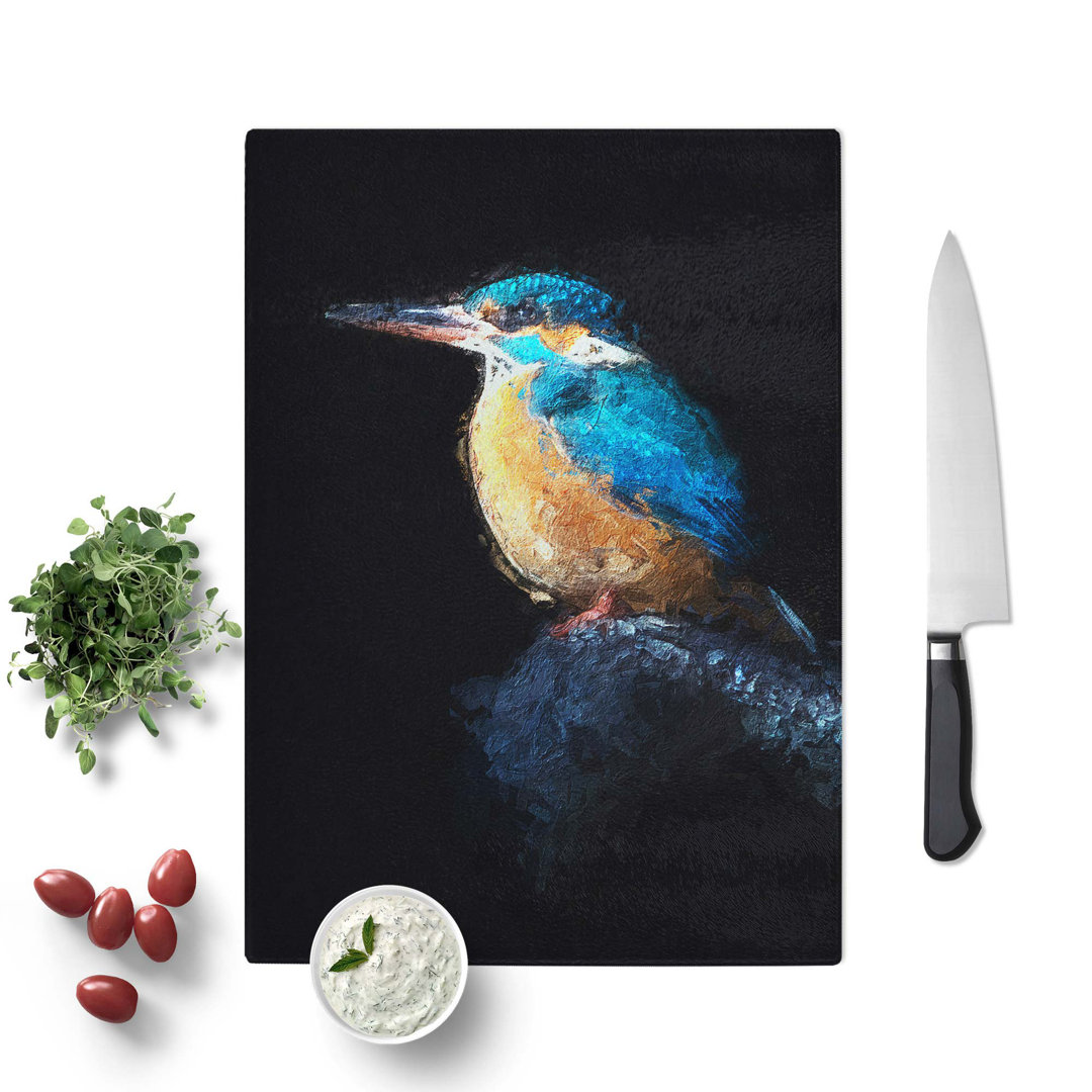 Glass Kingfisher Bird in Abstract Chopping Board