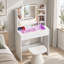 Coiffeuse avec miroir DEL, plateau en verre trempé et tablettes de rangement