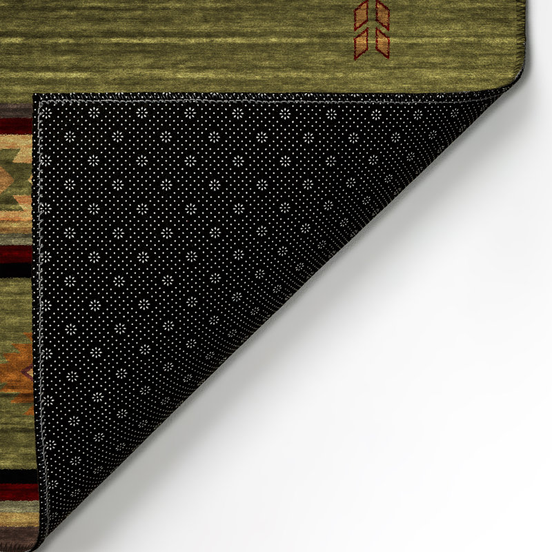 Tapis vert / brun / beige en polyester tissé à la machine intérieur / extérieur Binford, Rectangle de 10 pi x 14 pi