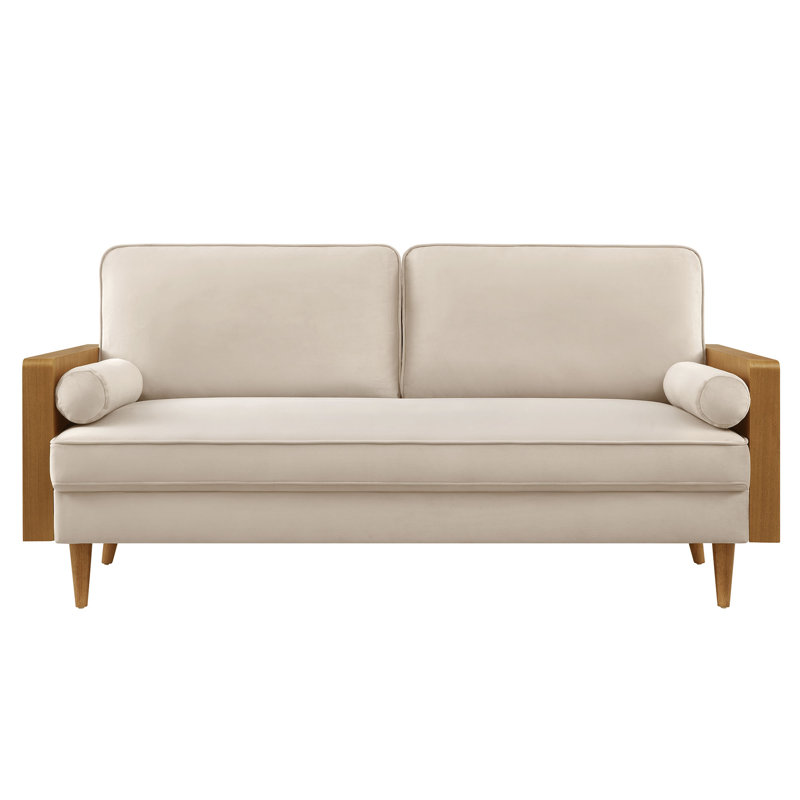 Kellan Performance Velvet Sofa In Walnut Alabaster, Walnut Almond, 3, 33.47" H x 72.32" W x 31.69" D