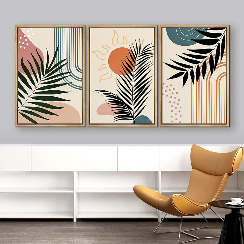 Reproduction d'art sur toile encadrée 3 pièces, H 24 po x l 48 po x P 1,5 po, Naturel