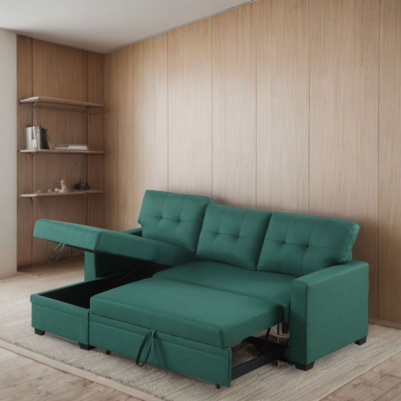 Warrendale Wide Reversible Sleeper Sofa & Chaise, Green Linen