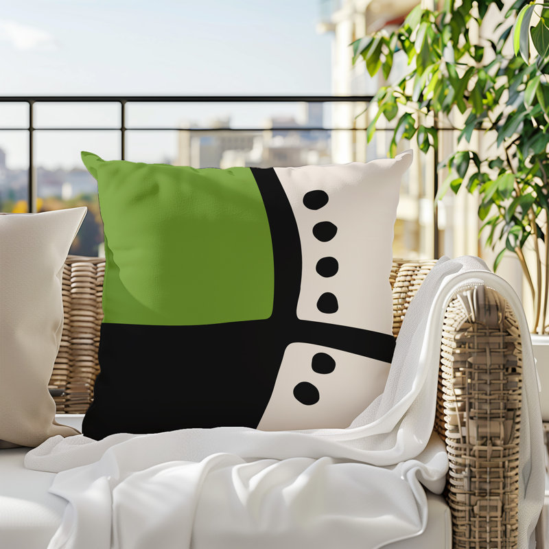 Oreiller carré réversible intérieur / extérieur Tobe Minimalist, H 15 po x l 15 po, Chartreuse / noir / blanc cassé