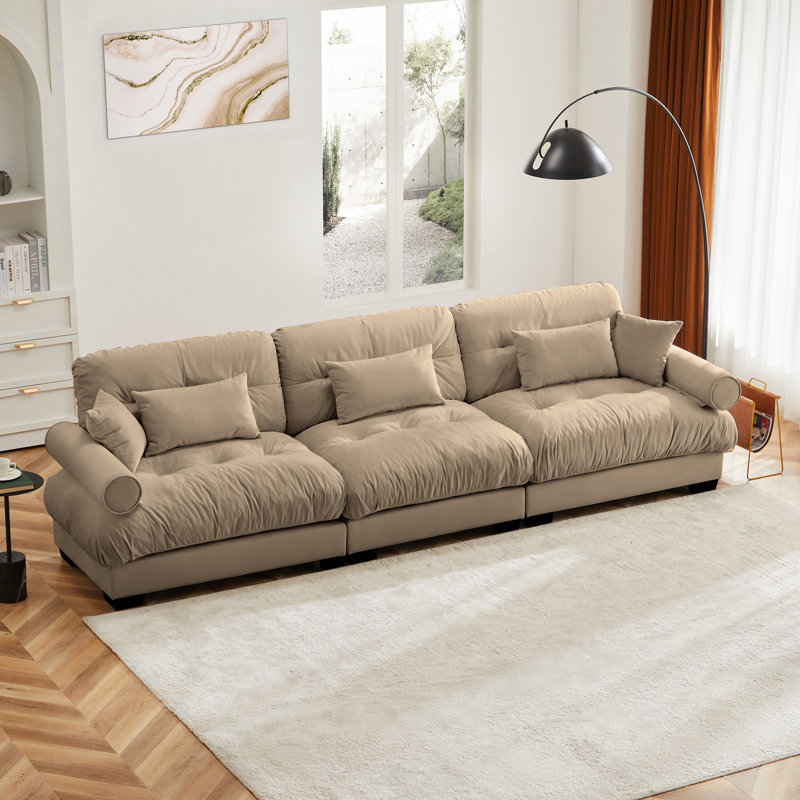 Sofa, 3 Seater Sofa, Velvet Sofa, For Living Room, 35" H x 130" W x 37" D, Camel