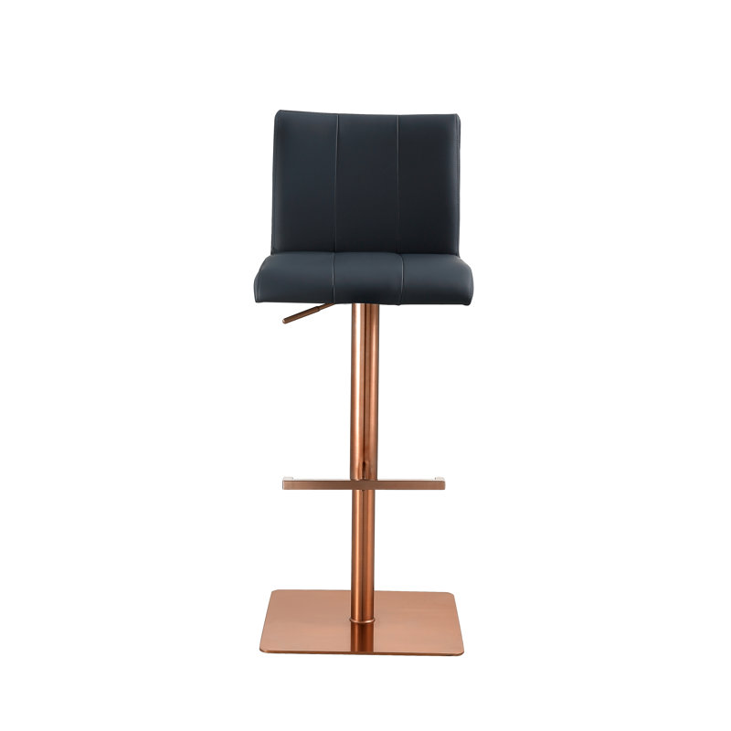 Tabouret de bar rotatif à hauteur ajustable Tristan, Or rose, Bleu marine