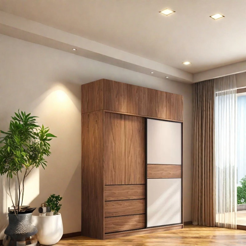 Garde-robe simple bicolore à pousser et tirer, H 98,43 po x l 55,12 po x P 22,83 po