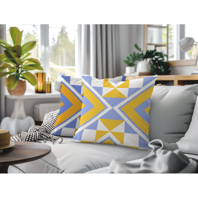 Oreiller réversible intérieur / extérieur Stan, 16x16, Yellow/Periwinkle