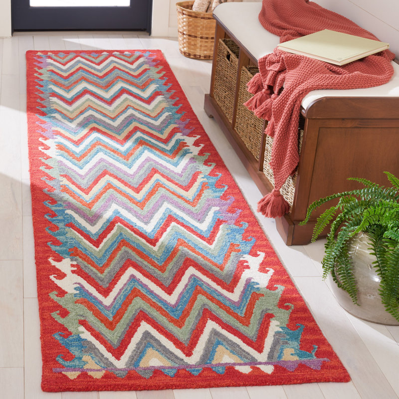 Tapis rouge / ivoire Horwich 405, Tapis de couloir 2 pi 3 po x 9 pi
