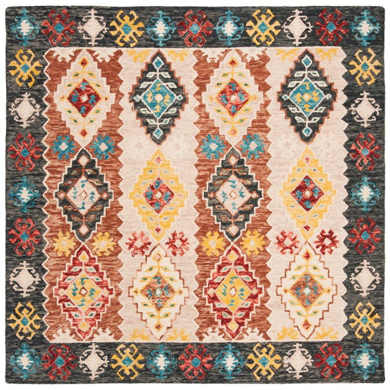 Popp Hand Tufted Wool Southwestern Rug, Square 7'
