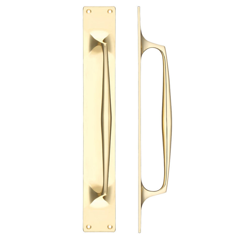 Cast Brass Pull Handle with Backplate, 30cm H x 6cm W x 6.5cm D, Polished Brass
