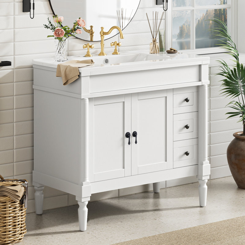 Meuble-lavabo 36 po avec lavabo en céramique, Blanc