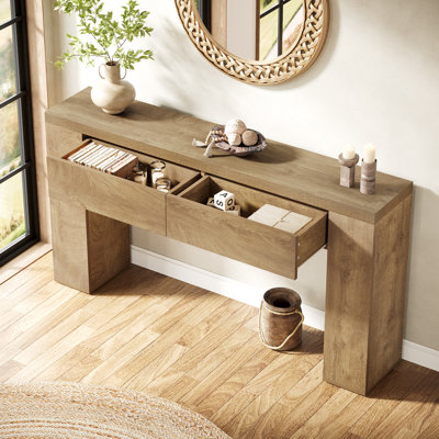 63-Inch Wooden Foyer Table With With 2 Hidden Drawers