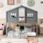 Lit superposé à échelle en gris - lit simple en bois massif pour la taille de la pièce avec bois, choix pratique pour la chambre à coucher-744619261