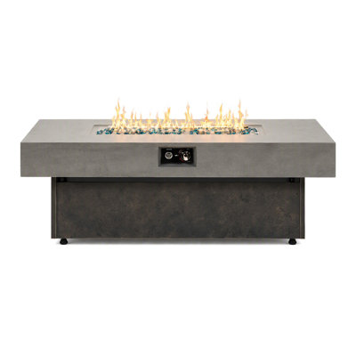 56" Rectangular Propane Fire Pit Table, 50,000 BTU Outdoor Gas Fire Pit with 3 Adjustable Heights, Glass Rocks & Cover