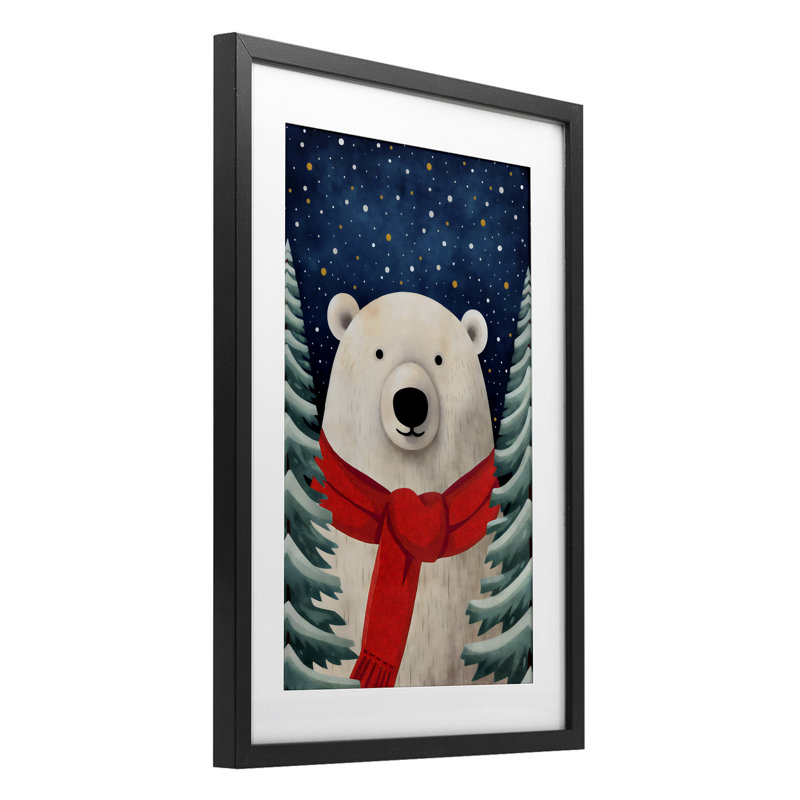 Merry Bear, foulard avec foulard, impression sous verre, H 20 po x l 14 po, Cadre noir minuit