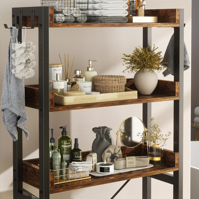 Étagère de rangement à 3 niveaux au-dessus de la toilette, Brun rustique