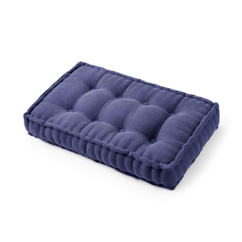Rainha Rectangle Tufted Extra Thick Oversized Floor Pillow, Navy Blue
