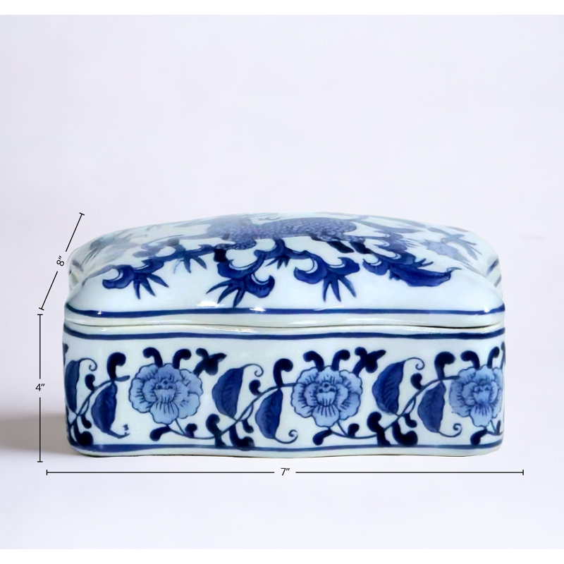 Boîte en porcelaine avec couvercle chinois, Bleu / blanc
