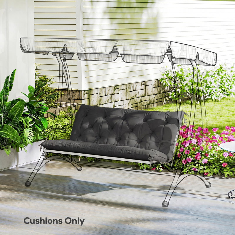 Outdoor Seat Cushion, 47.2 cm W x 21.7 cm D, 12 cm, Black