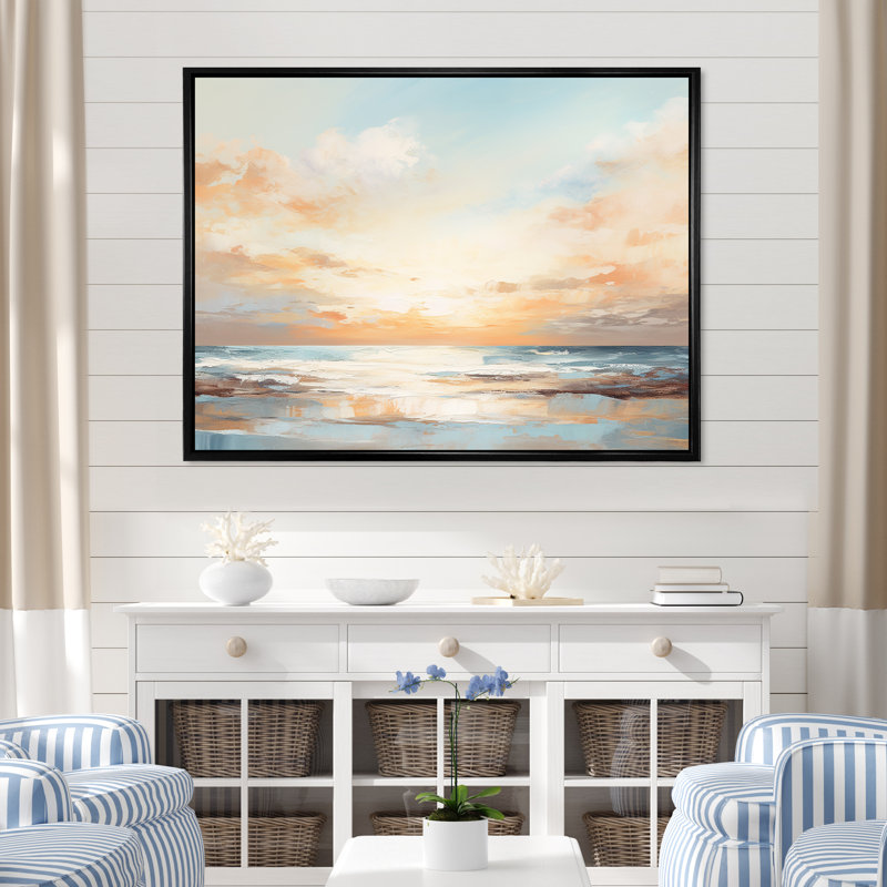 Polanco - plage et océan, reproduction d'art sur toile, Cadre flottant noir, H 12 po x l 20 po x P 1 po