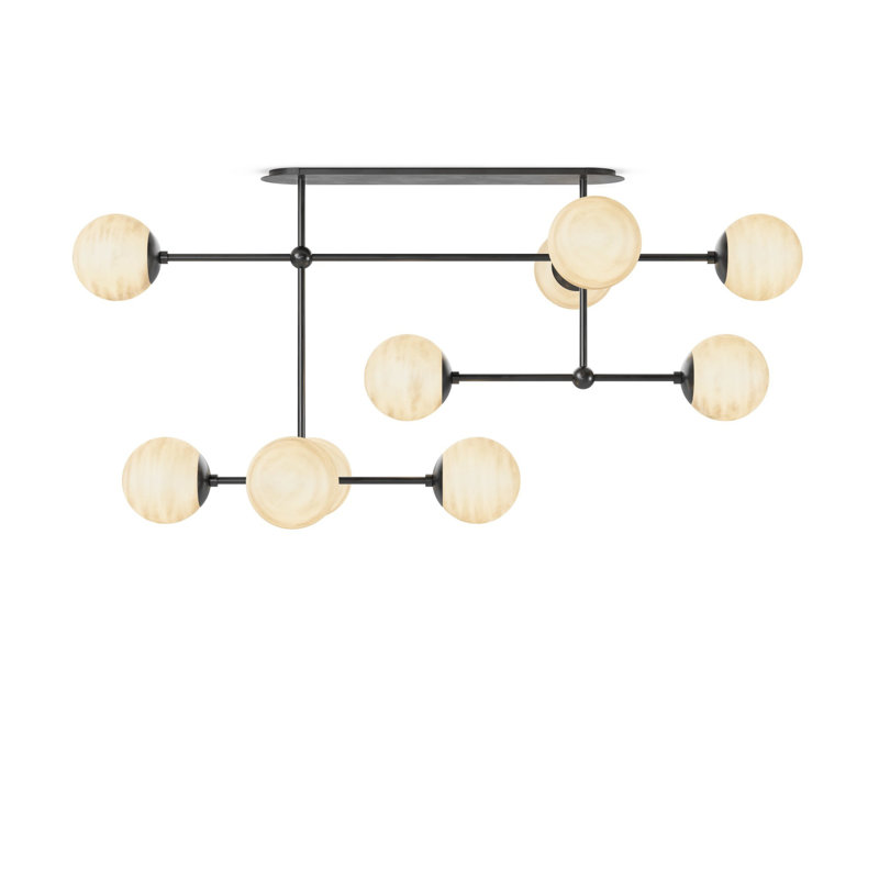 Armstrong Small Linear Chandelier-Black Gunmetal, Black Gunmetal, Marbled Matte Glass