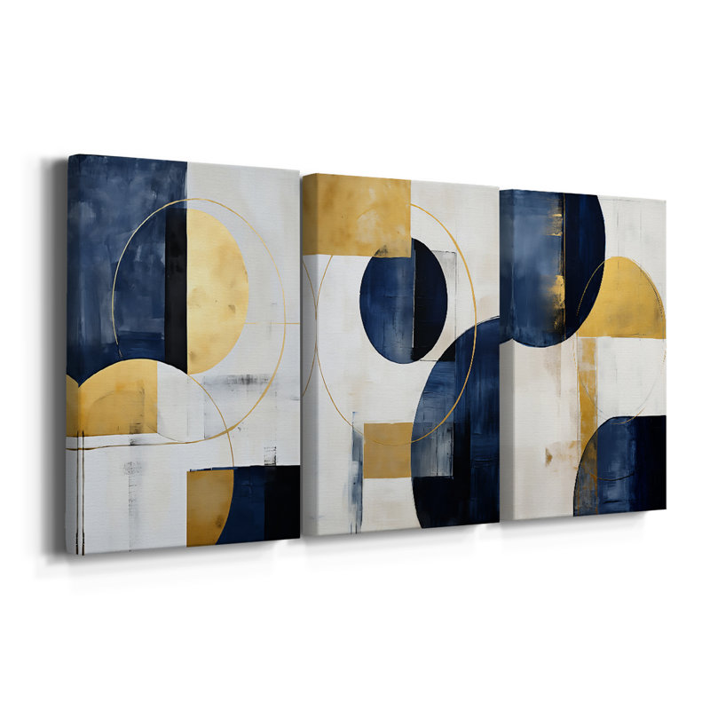 ABSTRACT Series DLVI - Toile tendue sur mesure - 3 pièces, H 48 po x l 96 po