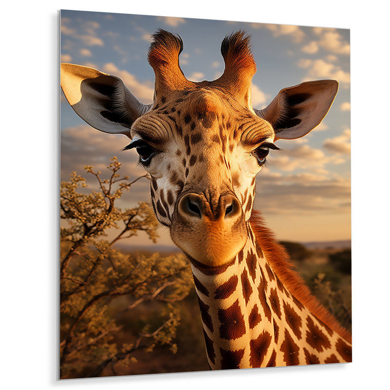 Girafe Portrait vibrant - animaux, girafe, art mural en métal, salon, H 20 po x l 12 po x P 1 po