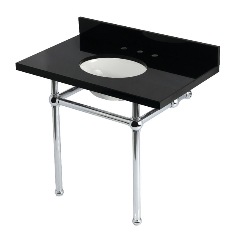 Kingston Brass Templeton 36-Inch Black Granite Console Sink with Brass Legs (8-Inch, 3-Hole), Polished Chrome