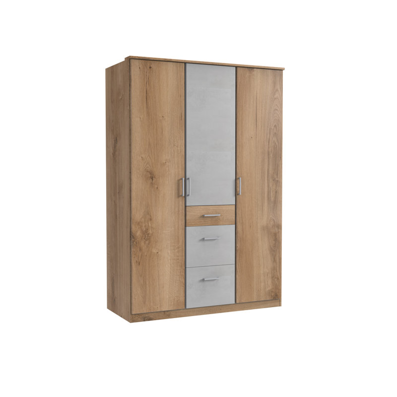 Arango 3 Door Manufactured Wood Wardrobe, Plank oak/Light grey