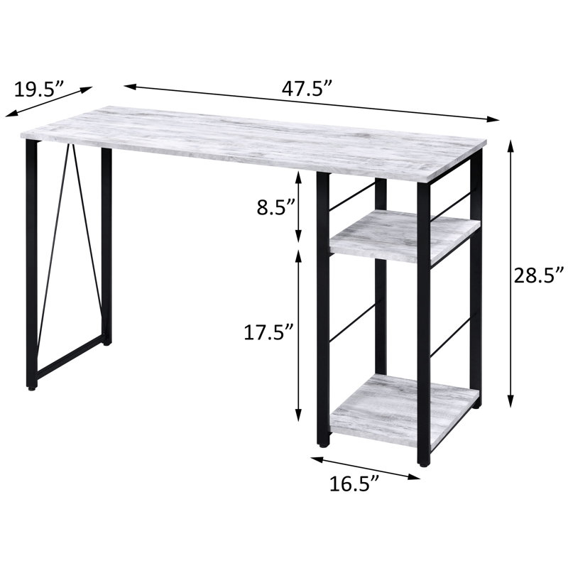 Bureau rectangulaire moderne avec tablettes en noir industriel 2, H 29,07 po x l 46,2 po x P 46,2 po, Non disponible / noir