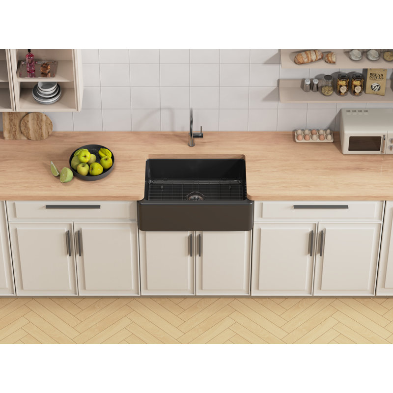 Kingston Brass Kaolin 30-Inch Fireclay Farmhouse Kitchen Sink, Matte Black