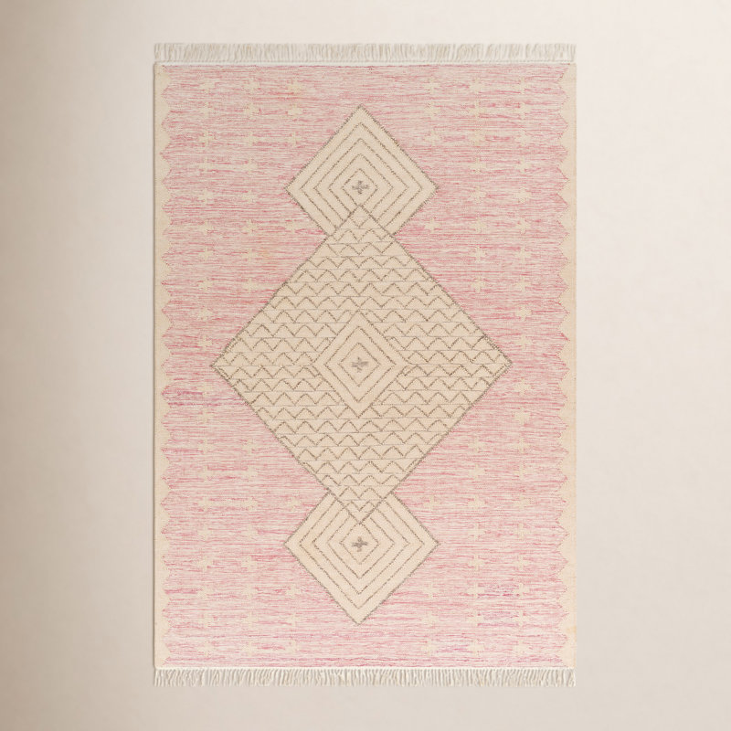 Tapis intérieur / extérieur rose / crème tissé à la main Malti, Rectangle 8 pi x 10 pi