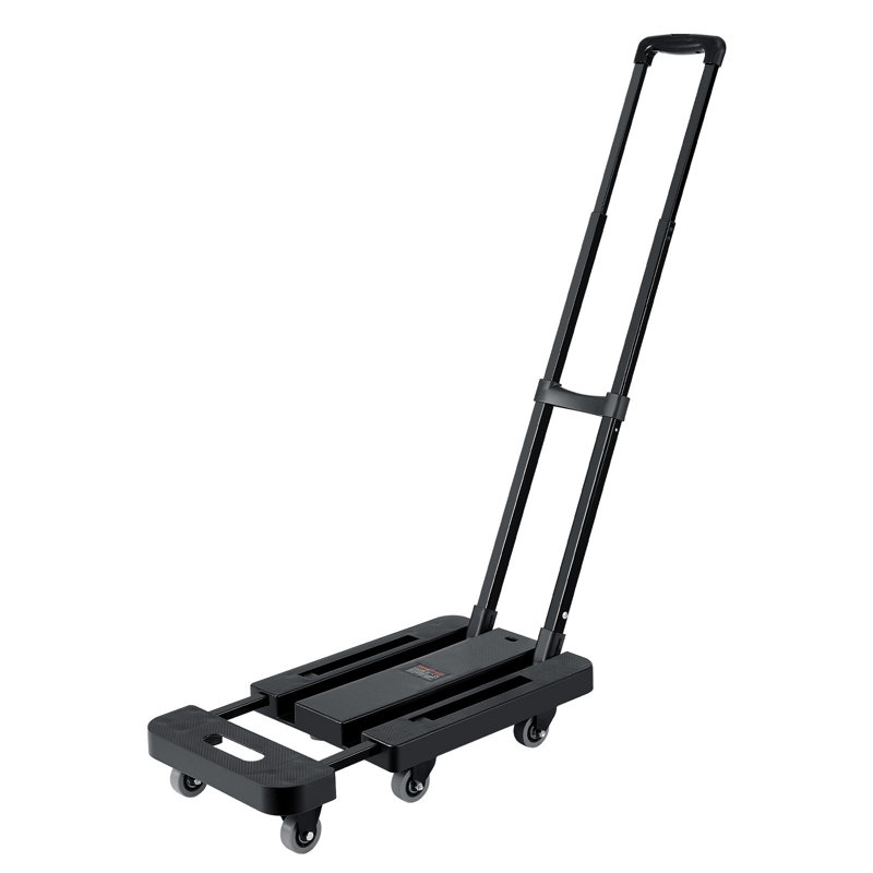 Diable pliable, capacité de charge de 500 lb, chariot à bagages pliable avec 6 roues, 2 cordes élastiques et base extensible, chariot utilitaire à plate-forme pour le transport de bureau de bagage, noir