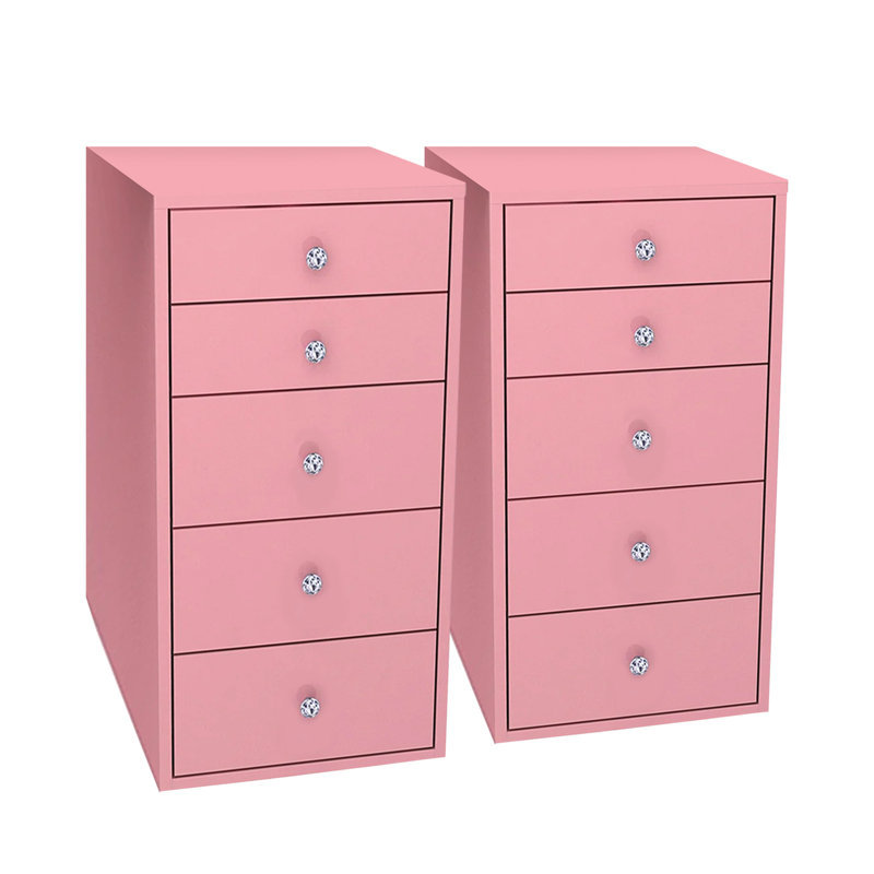Meuble-lavabo à fermeture en douceur 5 tiroirs avec boutons Crystal Lux, Rose