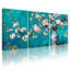 Ensemble de 3 tableaux sur toile représentant des branches de cerisier en fleurs et un vase bleu-407148089