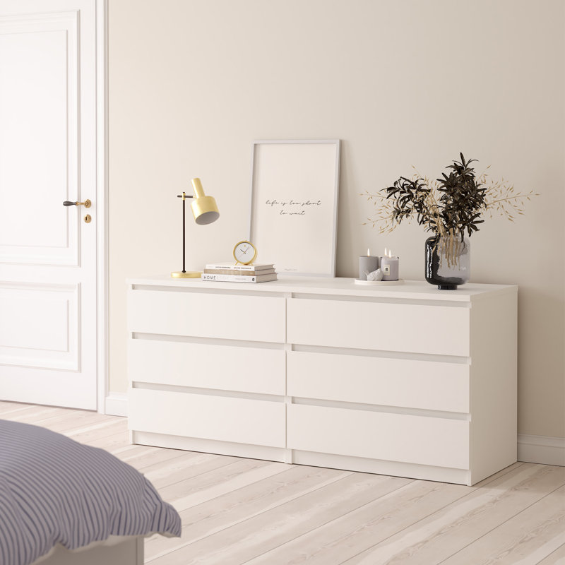 Razhane Wide Chest of 6 Drawers (3+3), White