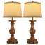Ensemble de 2 lampes de table en grain de bois 28 po avec port USB A + C pour chambre à coucher, ampoules incluses