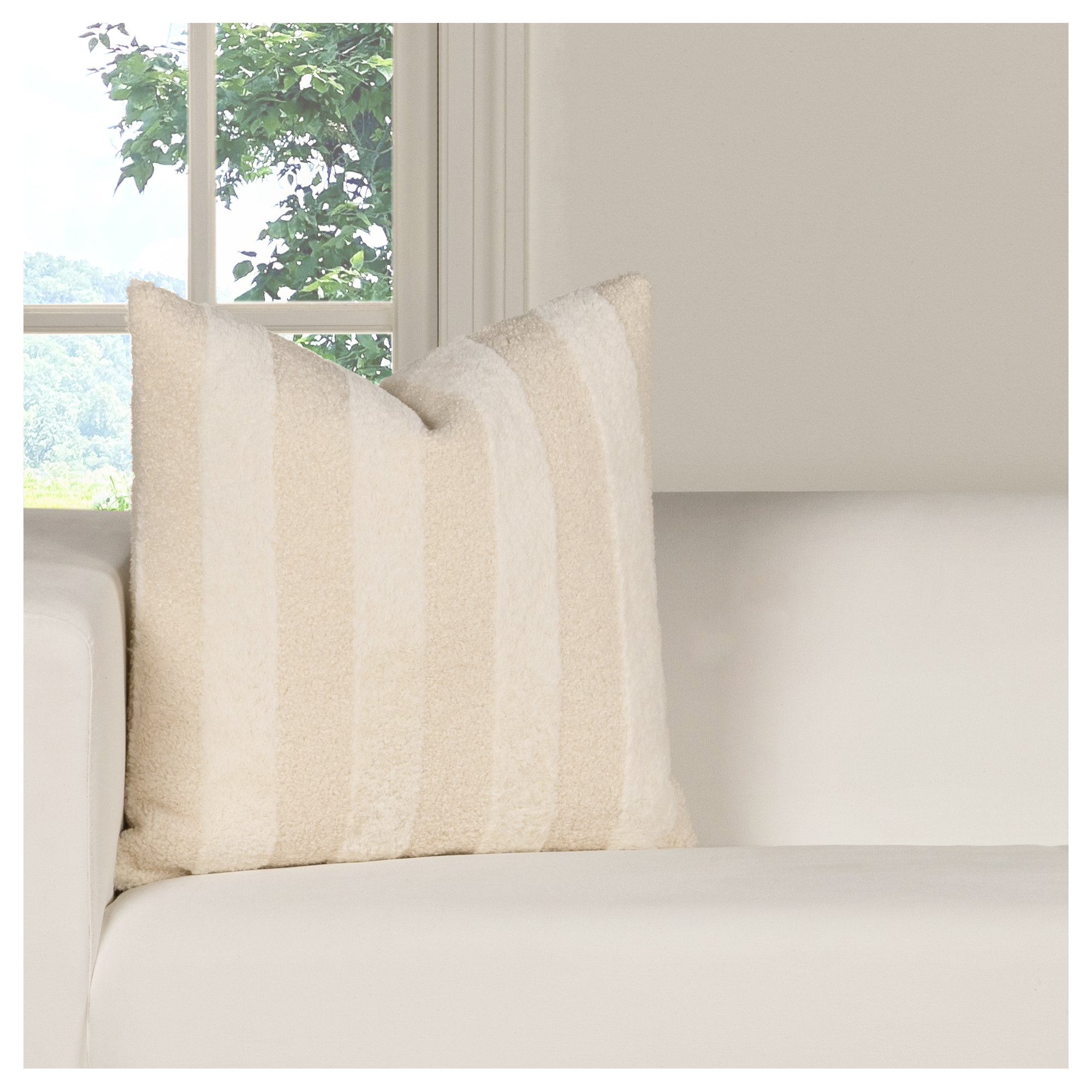 Prudence Cream 20" x 20" Throw Pillow, Brown Striped, Feather, Square 20"