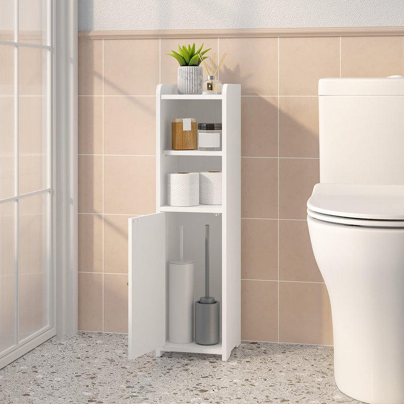 Armoire de rangement pour salle de bain, armoire de coin avec portes et tablette réglable, armoire à papier hygiénique étroite, organisateur de salle de bain pour petits espaces