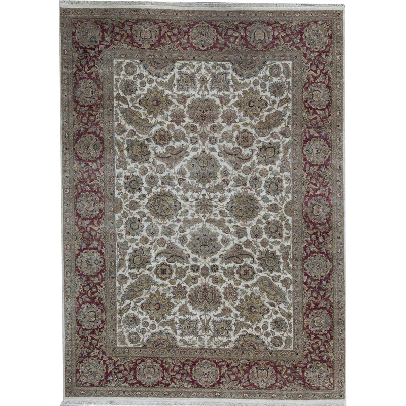 Tapis ivoire et rouge noué à la main de haute qualité