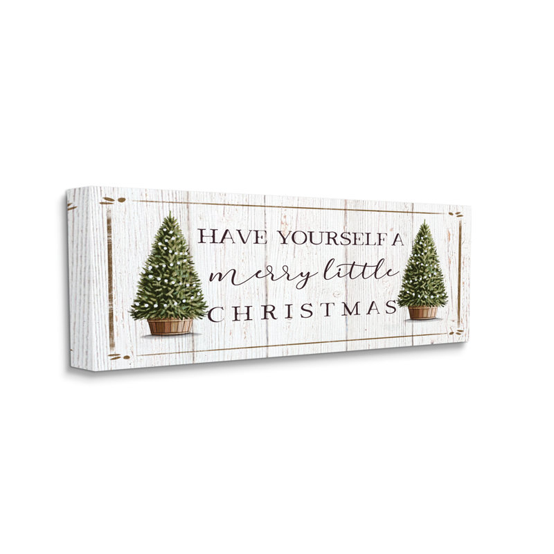 Sapins de Noël rustiques «Merry Little Christmas» par Elizabeth Tyndall - Art textuel, H 10 po x l 24 po, Toile tendue