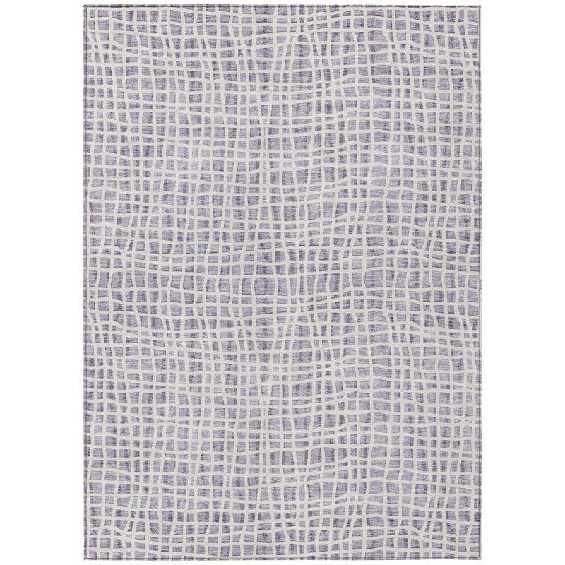 Tapis extérieur lavable rayé mauve et ivoire 10 pi x 14 pi lilas