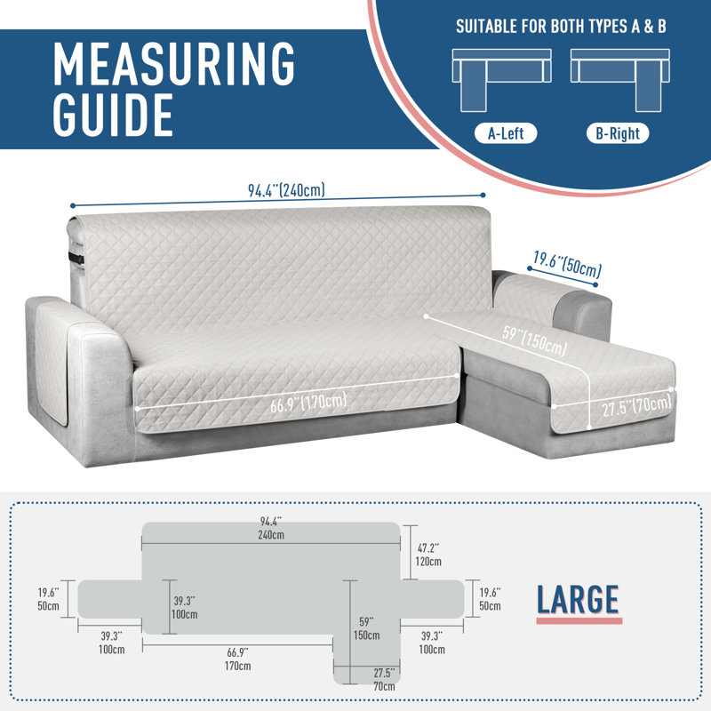 Wildee Waterproof Couch Cover For Sectional L Shape Sofa Cover Reversible Sofa Slipcovers, 52" H x 94" W x 59" D, Cream