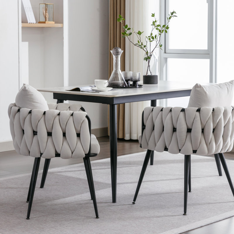 Ensemble de 2 chaises de salle à manger en velours Modern, Ivoire ivoire