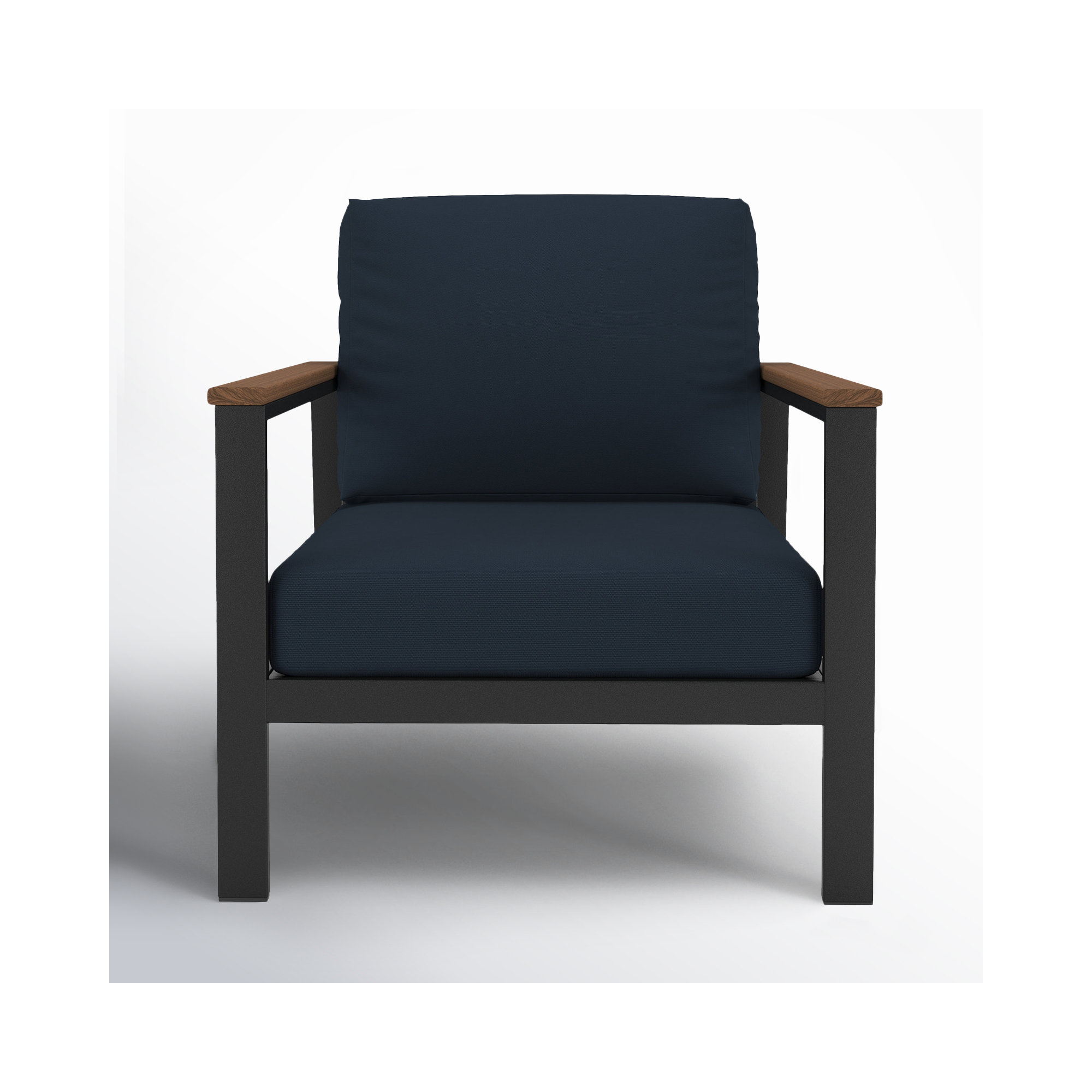 Townsend Outdoor Patio Lounge Chair with Sunbrella Cushions, Canvas Navy Sunbrella® Canvas, Brown