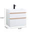 Meuble-lavabo mural blanc de 24 po pour salle de bain, lavabo en acrylique, glissières de tiroir à fermeture en douceur, poignées en bois véritable deux couleurs, installation de salle de bain à finition mate, glissières silencieuses, personnalisable-220852286