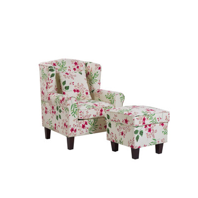 Kristin Upholstered Wingback Chair with Footstool