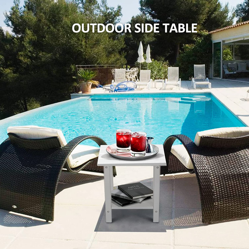 Outdoor Adirondack Table, 2 -tier Patio Weather Resistant Side Table, White