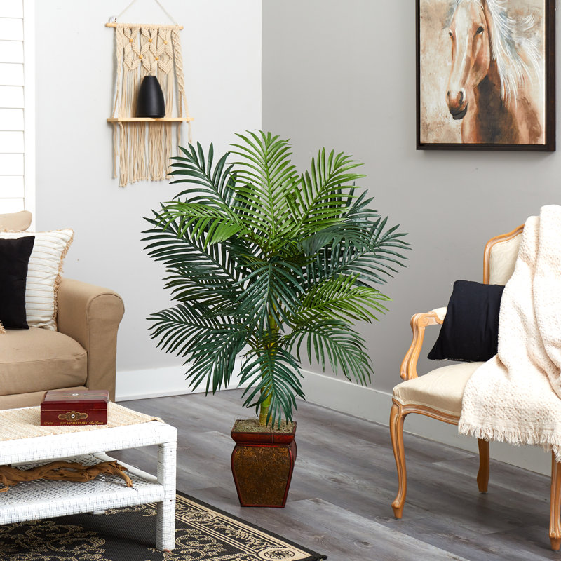 53'' Faux Palm Tree in Wood Decorative Vase